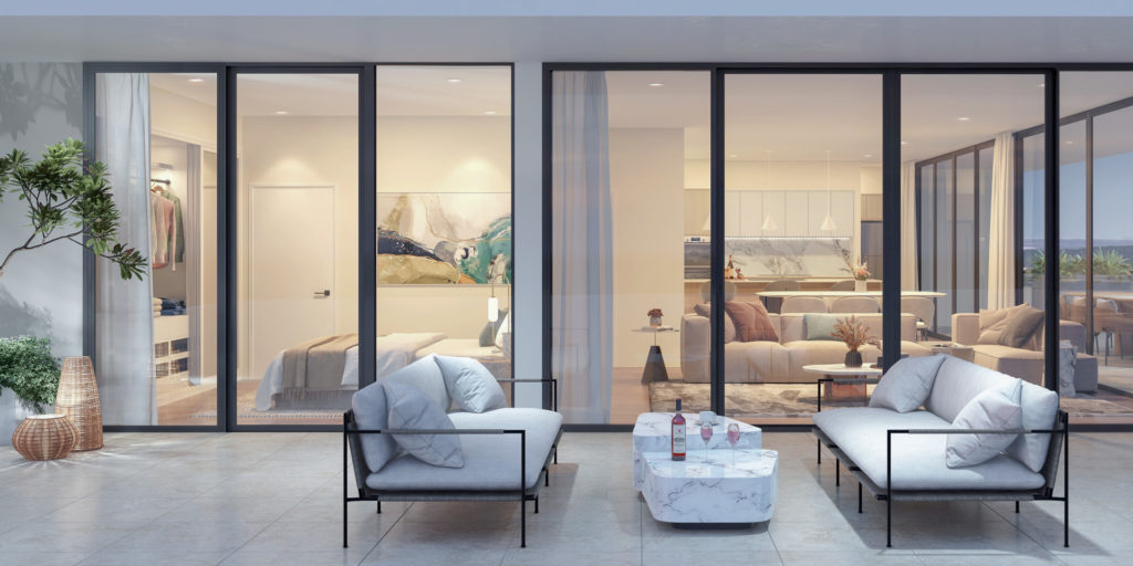 Lot 167 Catarina_ Level 4 Cam 05_ Outside Render with the L D K And Bedroom